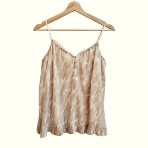 Vera Wang P Taupe Flowy Camisole with Crystal Button and Ruffle Hem, Size Small
